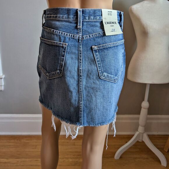 L'Agence Mini Jean Skirt Jolene Designer Distressed Denim Size 24 - Picture 4 of 10